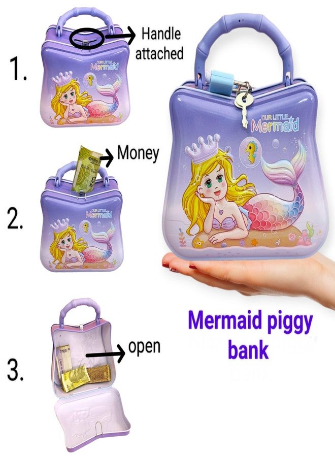 Tera13 TERA Piggy Bank for Kids, Mermaid Coin Box with Lock & Key, Metal Money Bank for Boys and Girls (1pcs) - Image 3